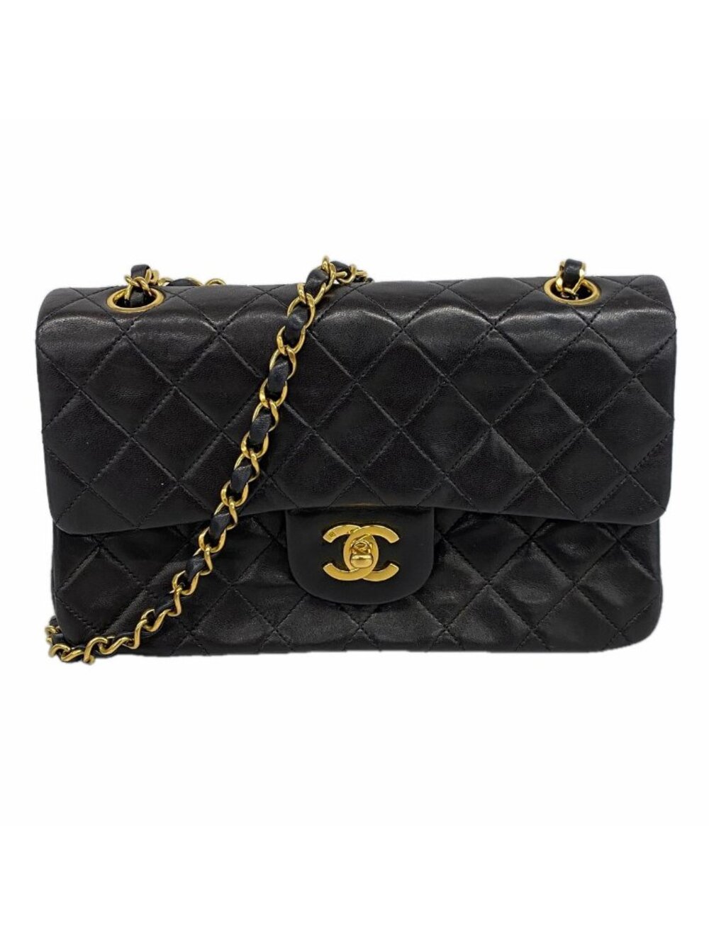 Chanel Shoulder Bag Quilted Lambskin Black Gold